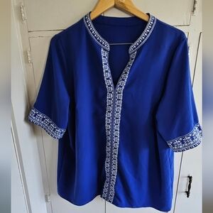 Blue Embroidered Women's Top